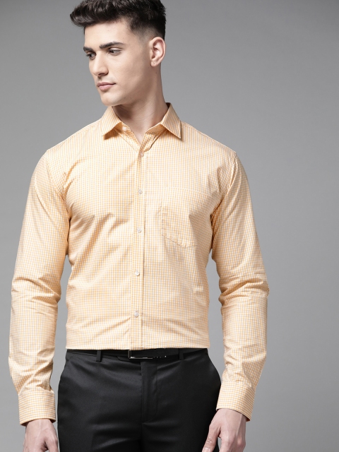 

Park Avenue Men Orange & White Pure Cotton Slim Fit Checked Formal Shirt