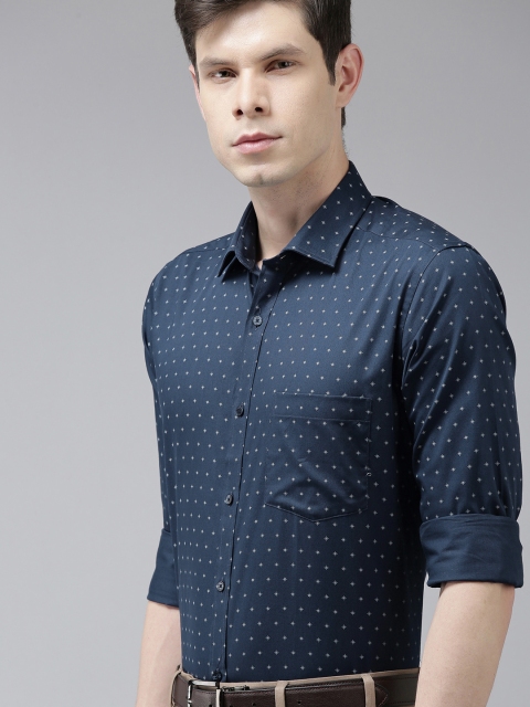 

Park Avenue Men Navy Blue Slim Fit Conversational Opaque Printed Semiformal Shirt
