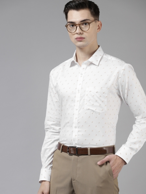 

Park Avenue Men White & Mustard Yellow Pure Cotton Self-Design Slim Fit Formal Shirt