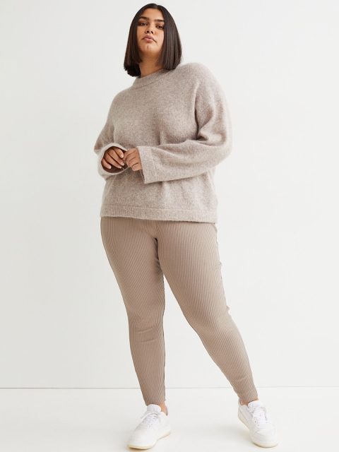 

H&M+ Women Beige Ribbed Leggings