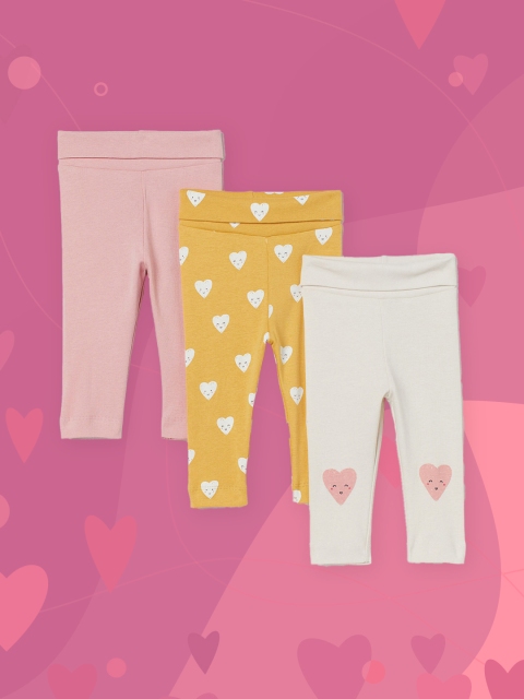 

H&M Girls White & Pink Printed Organic Cotton 3-Pack Leggings