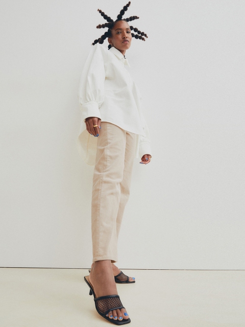 

H&M Women Beige Solid Straight Corduroy Trousers