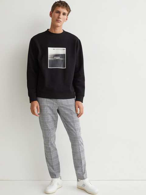 

H&M Men Grey Checked Slim Fit Trousers