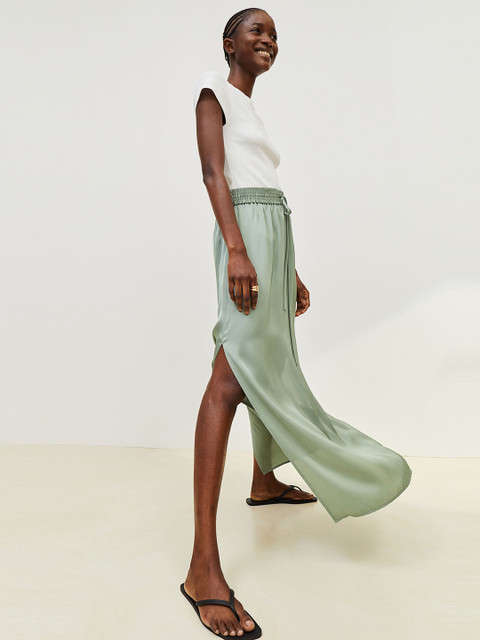 

H&M Women Green Ankle-Length Satin Skirt