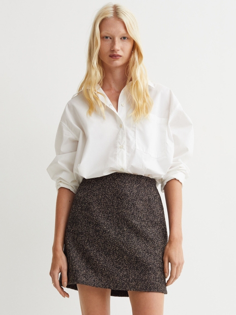 

H&M Woman Brown Textured-weave skirt