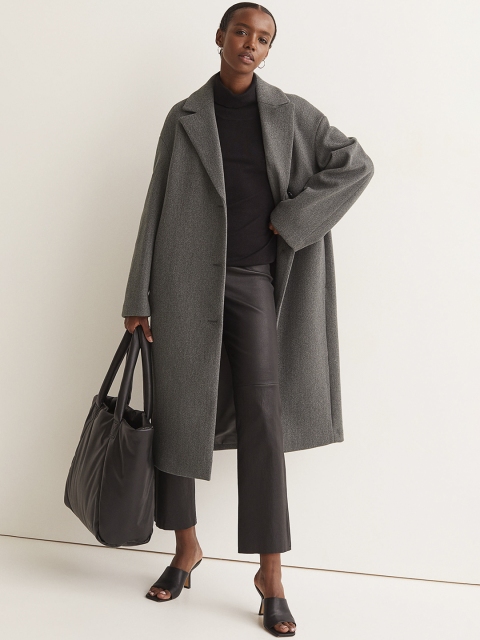 

H&M Women Grey Straight-Style Coat