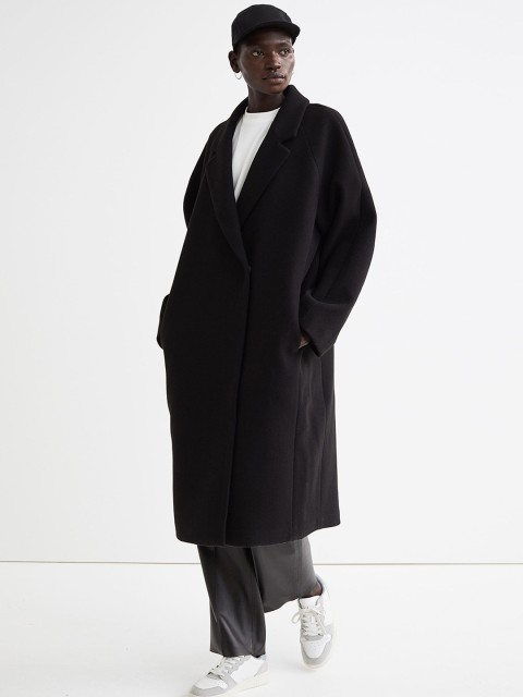 

H&M Women Black Solid Coat