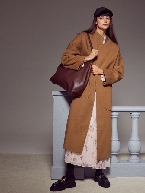 

H&M Women Brown Solid Long Coat