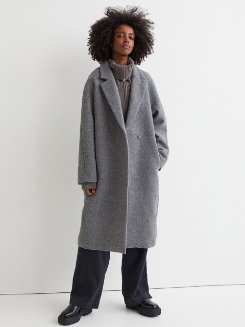 

H&M Women Grey Solid Coat