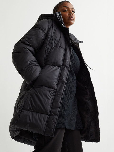 

H&M Woman Black Hooded puffer coat