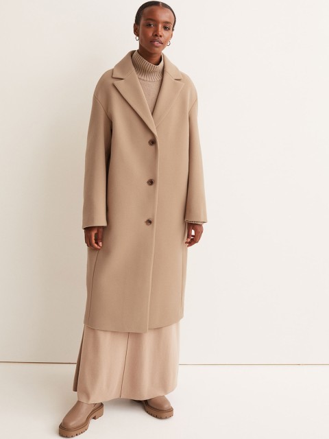 

H&M Women Beige Solid Straight-style Coat