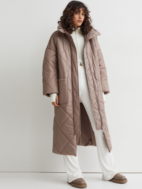 

H&M Women Beige Solid Quilted Coat