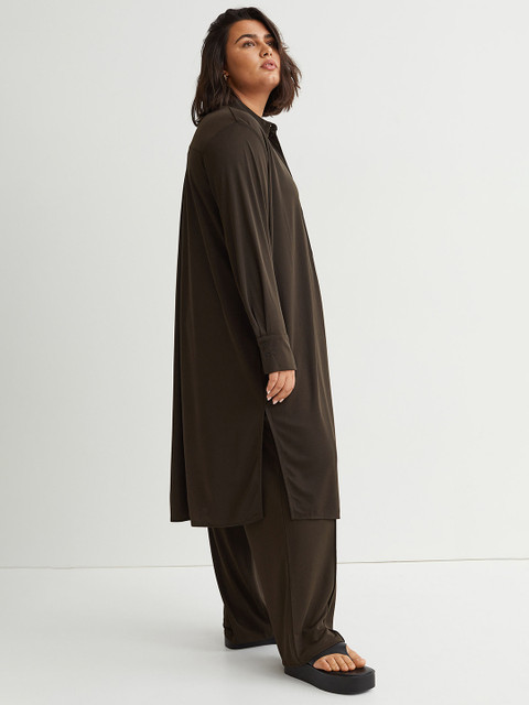 

H&M+ Women Green Solid Jersey Shirt Dress