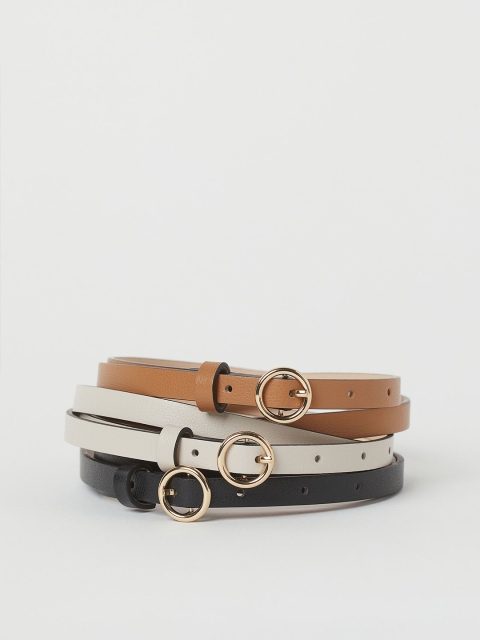 

H&M Women White & Black 3-Pack Narrow Belts