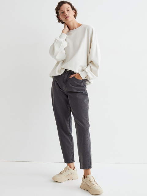 

H&M Women Grey Mom Loose-Fit Ultra High Jeans