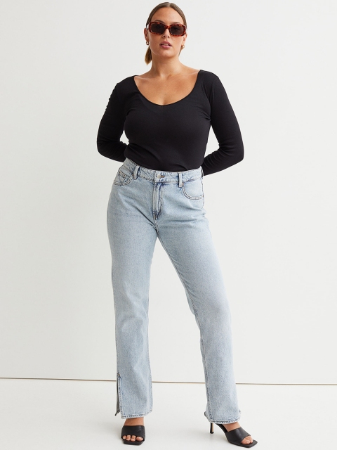 

H&M Women Blue Solid Straight High Split Jeans