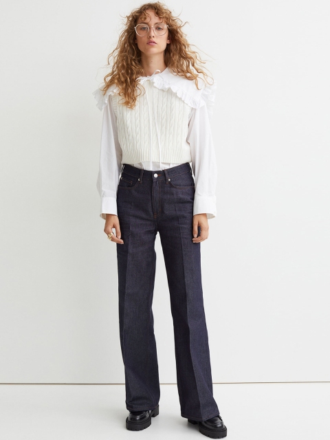 

H&M Women Navy Blue Solid Flared High Jeans