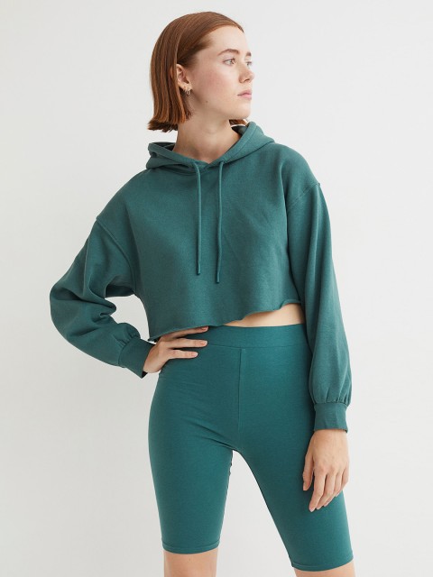 

H&M Women Green Solid High Waist Biker Shorts