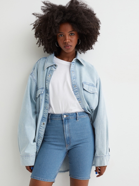 

H&M Women Blue Solid Curvy High Shorts