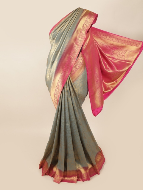 

Pothys Grey & Gold-Toned Woven Design Zari Art Silk Banarasi Saree