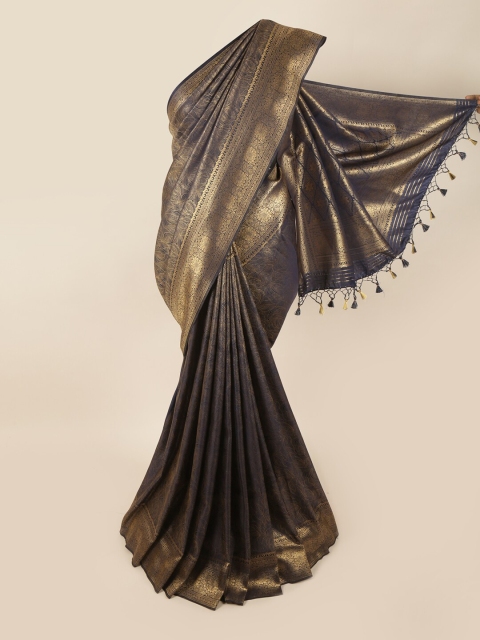 

Pothys Navy Blue & Gold-Toned Ethnic Motifs Banarasi Zari Art Silk Saree