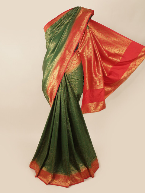

Pothys Green & Orange Ethnic Motifs Zari Art Silk Banarasi Saree
