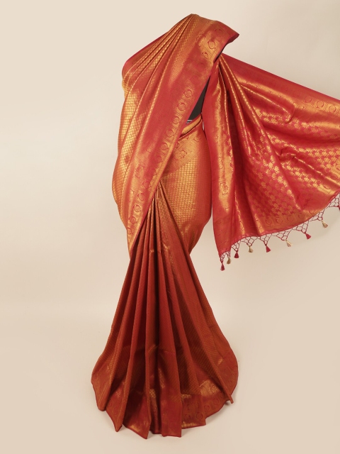 

Pothys Maroon & Gold-Toned Woven Design Zari Art Silk Banarasi Saree
