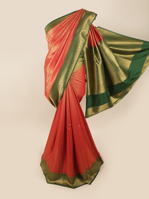 

Pothys Red & Green Woven Design Zari Art Silk Banarasi Saree