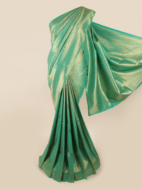 

Pothys Green & Gold-Toned Ethnic Motifs Zari Art Silk Banarasi Saree