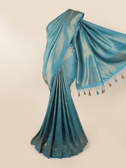 

Pothys Blue & Gold-Toned Woven Design Zari Art Silk Banarasi Saree