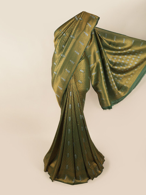 

Pothys Green & Silver Ethnic Motifs Zari Art Silk Banarasi Saree