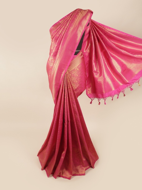 

Pothys Pink & Gold-Toned Woven Design Art Silk Banarasi Saree