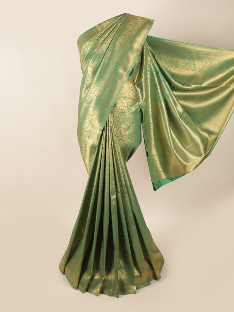 

Pothys Green & Gold-Toned Ethnic Motifs Zari Art Silk Banarasi Saree