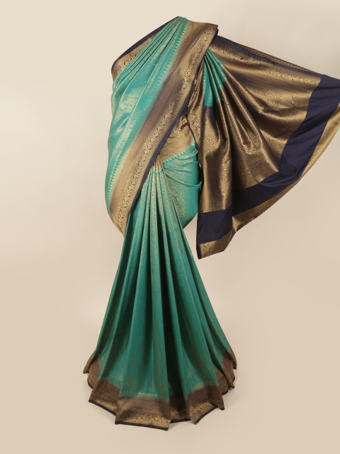 

Pothys Green & Gold-Toned Ethnic Motifs Banarasi Zari Art Silk Saree