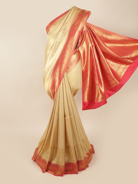 

Pothys Cream-Coloured & Red Woven Design Zari Art Silk Banarasi Saree