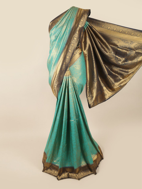 

Pothys Blue & Gold-Toned Ethnic Motifs Zari Art Silk Banarasi Saree