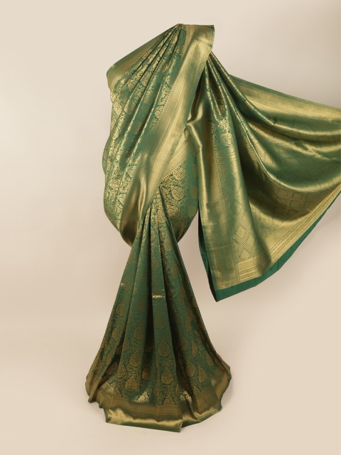 

Pothys Green & Gold-Toned Woven Design Zari Art Silk Banarasi Saree