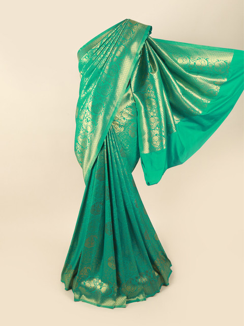 

Pothys Green & Gold-Toned Woven Design Zari Art Silk Banarasi Saree