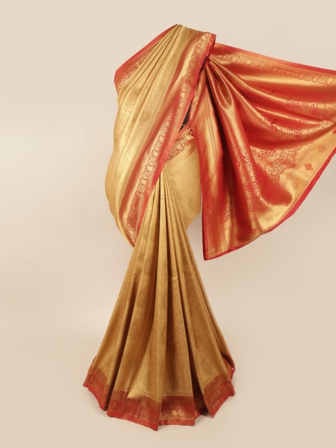 

Pothys Gold-Coloured & Red Paisley Zari Art Silk Banarasi Saree