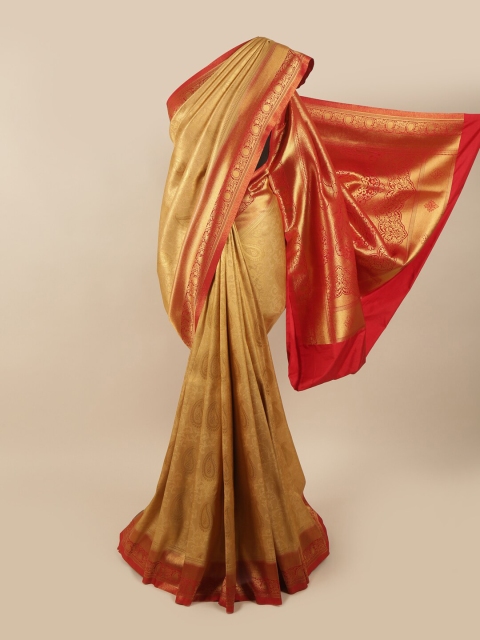 

Pothys Gold-Toned & Red Paisley Zari Banarasi Art Silk Saree