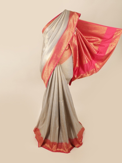 

Pothys Grey & Pink Ethnic Motifs Zari Art Silk Banarasi Saree