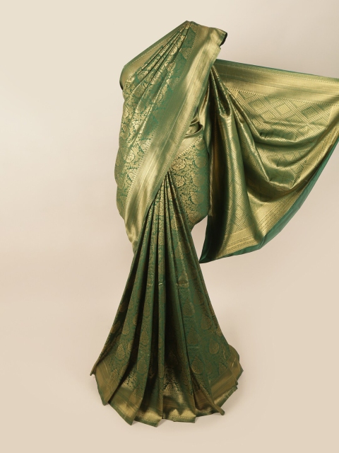 

Pothys Green & Gold-Toned Woven Design Zari Art Silk Banarasi Saree