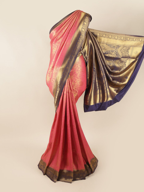 

Pothys Pink & Navy Blue Ethnic Motifs Zari Banarasi Art Silk Saree