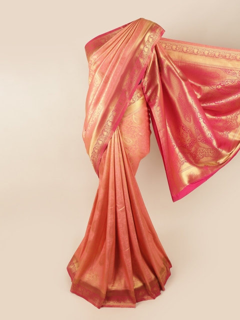 

Pothys Pink & Gold-Toned Ethnic Motifs Zari Art Silk Banarasi Saree