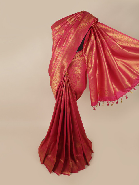 

Pothys Pink & Gold Ethnic Motifs Art Silk Banarasi Saree