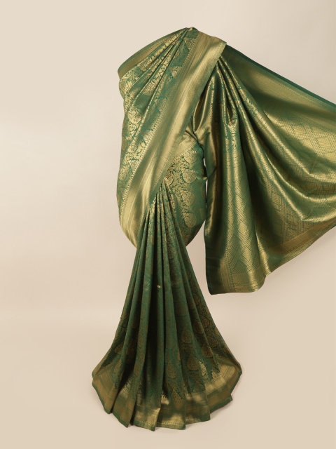 

Pothys Green & Gold-Toned Woven Design Zari Art Silk Banarasi Saree