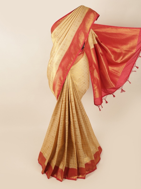 

Pothys Cream & Red Woven Design Zari Art Silk Banarasi Saree
