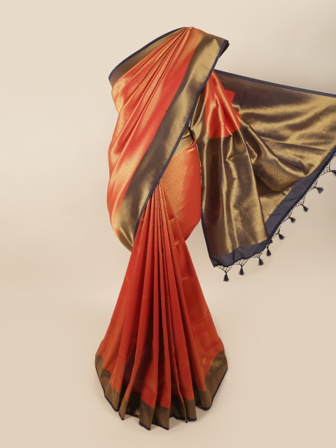 

Pothys Orange & Gold-Toned Woven Design Zari Art Silk Banarasi Saree