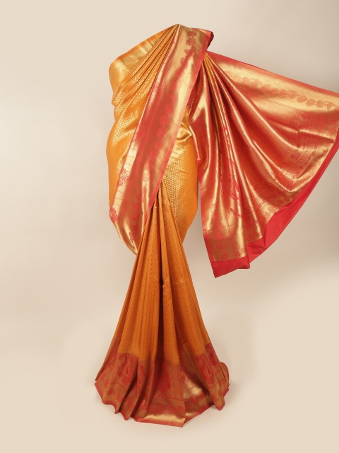 

Pothys Mustard & Red Ethnic Motifs Zari Art Silk Banarasi Saree