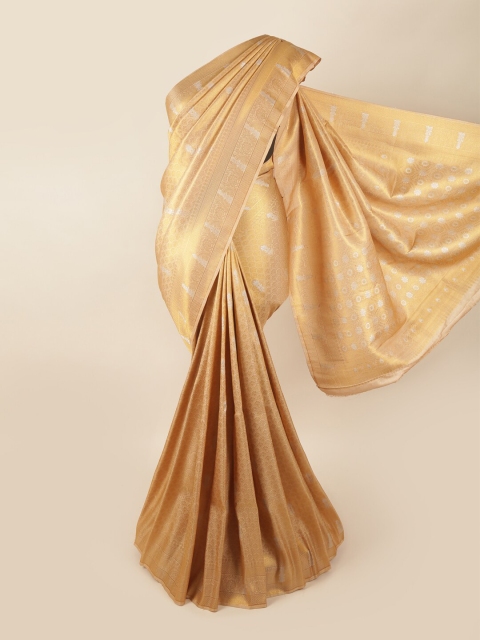 

Pothys Gold-Toned & Silver-Toned Woven Design Zari Art Silk Banarasi Saree